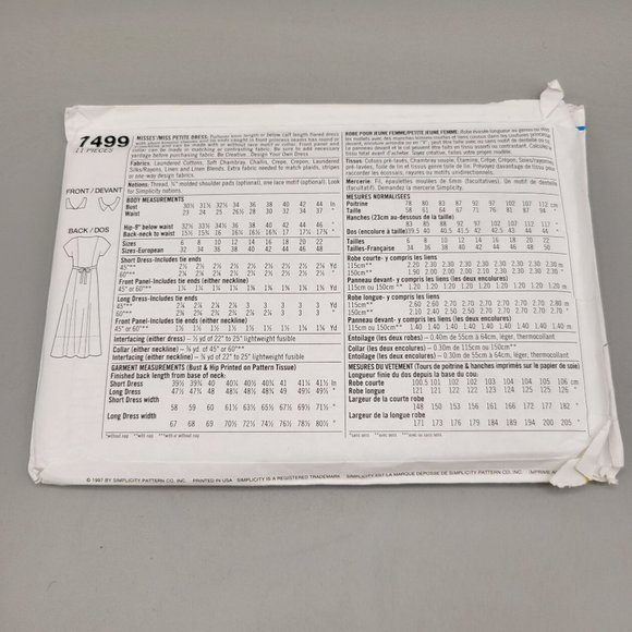 Simplicity Womens Pullover Dress Pattern 7499 Size 6 8 10 UNCUT - Picture 3 of 3